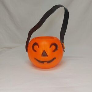 Vtg 4” Rare Halloween Blow Mold Mini Pumpkin Candy Bucket Pail Plastic